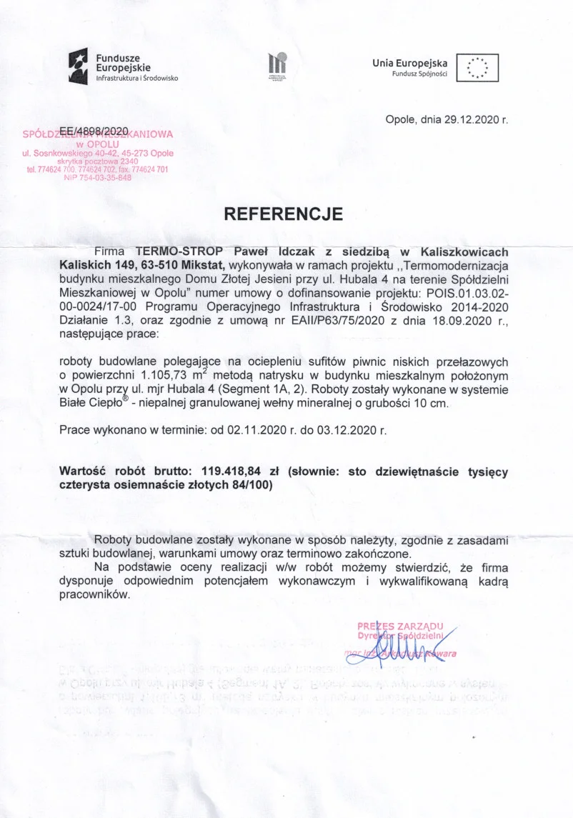 Referencje Spółdzielnia Mieszkaniowa w Opolu