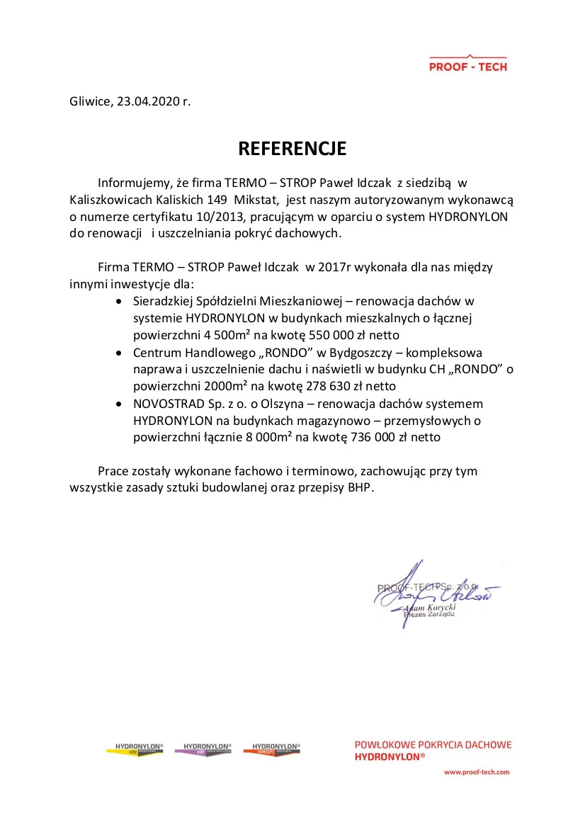 Referencje PROOF-TECH