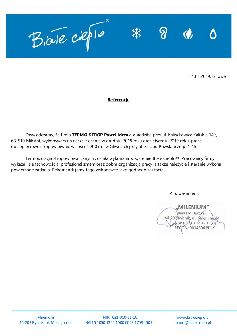 Referencje Millenium 2019