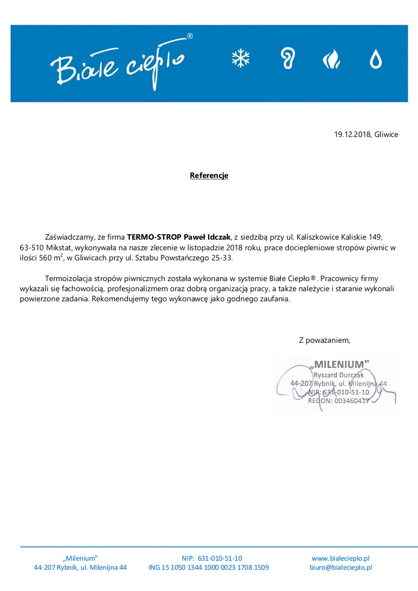 Referencje Millenium 2018