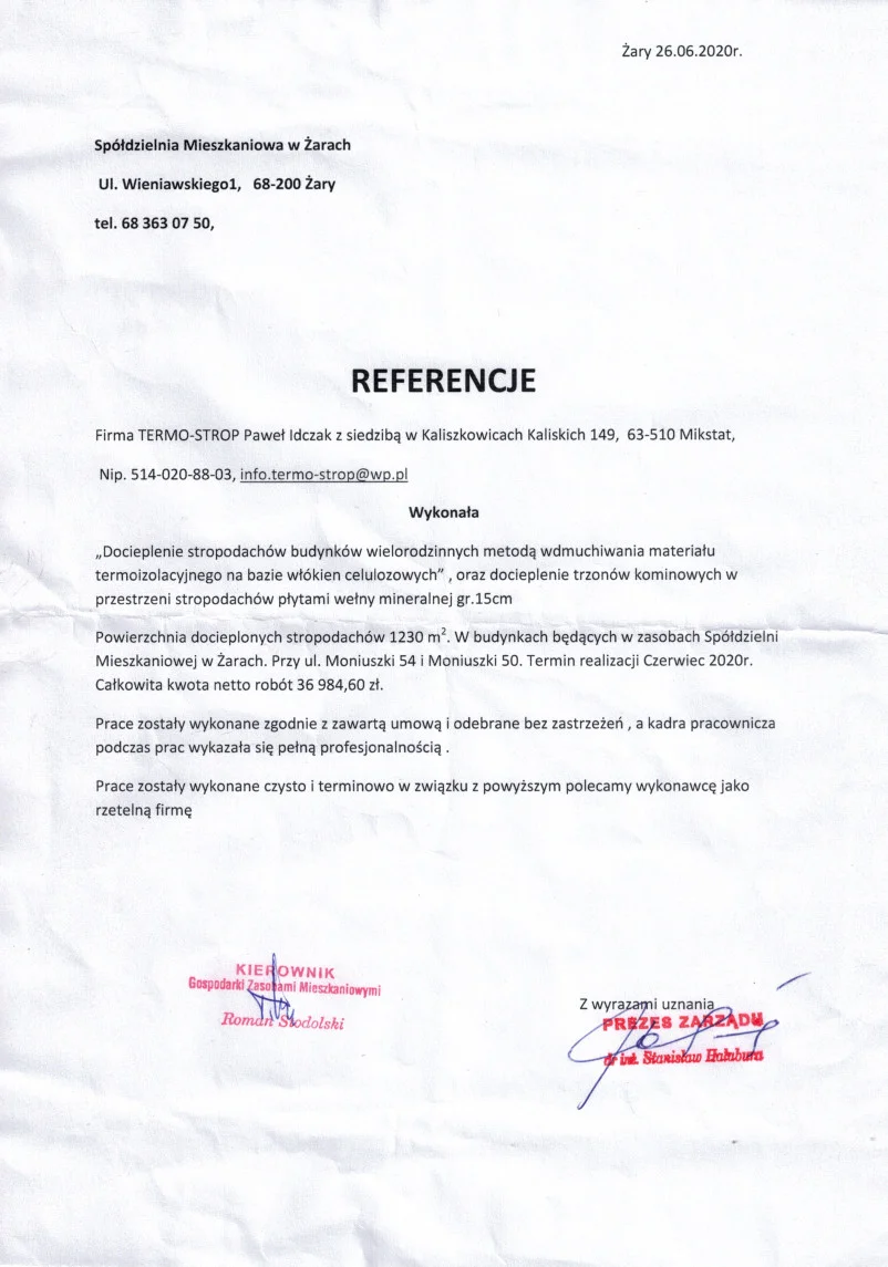 Referencje Spółdzielnia Mieszkaniowa w Żarach