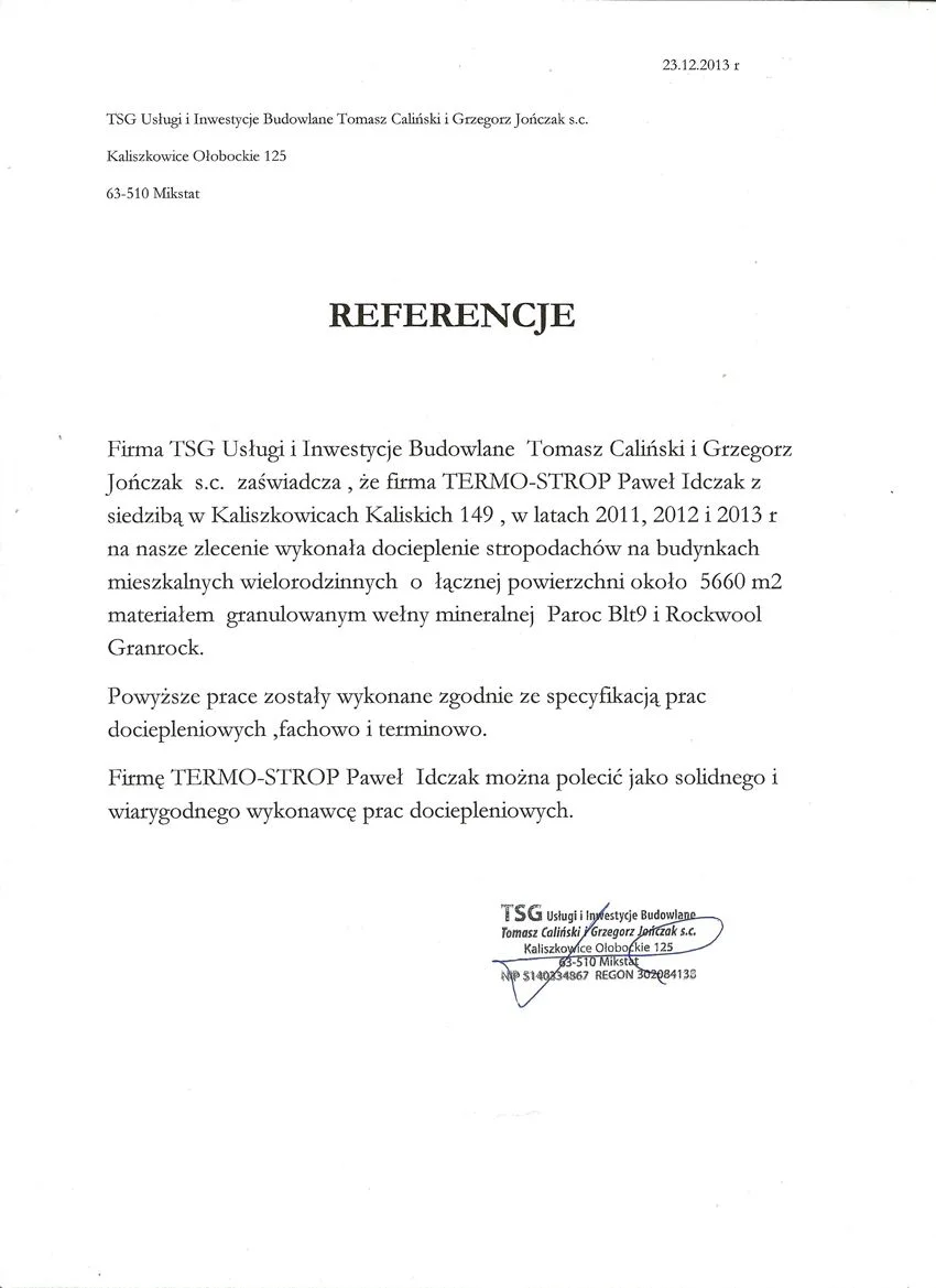 Referencje TSG Usługi