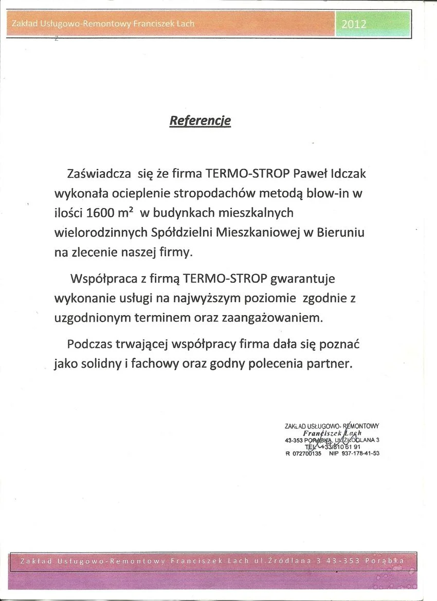 Referencje Zakład Remontowo Usługowy