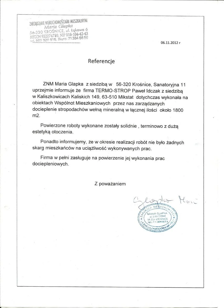 Referencje ZNM Maria Glapa